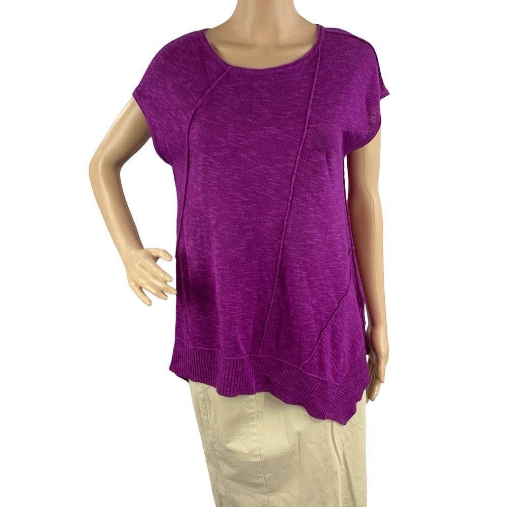 Eileen Fisher Petite Linen Cotton Knit Tunic Top Purple Size PS